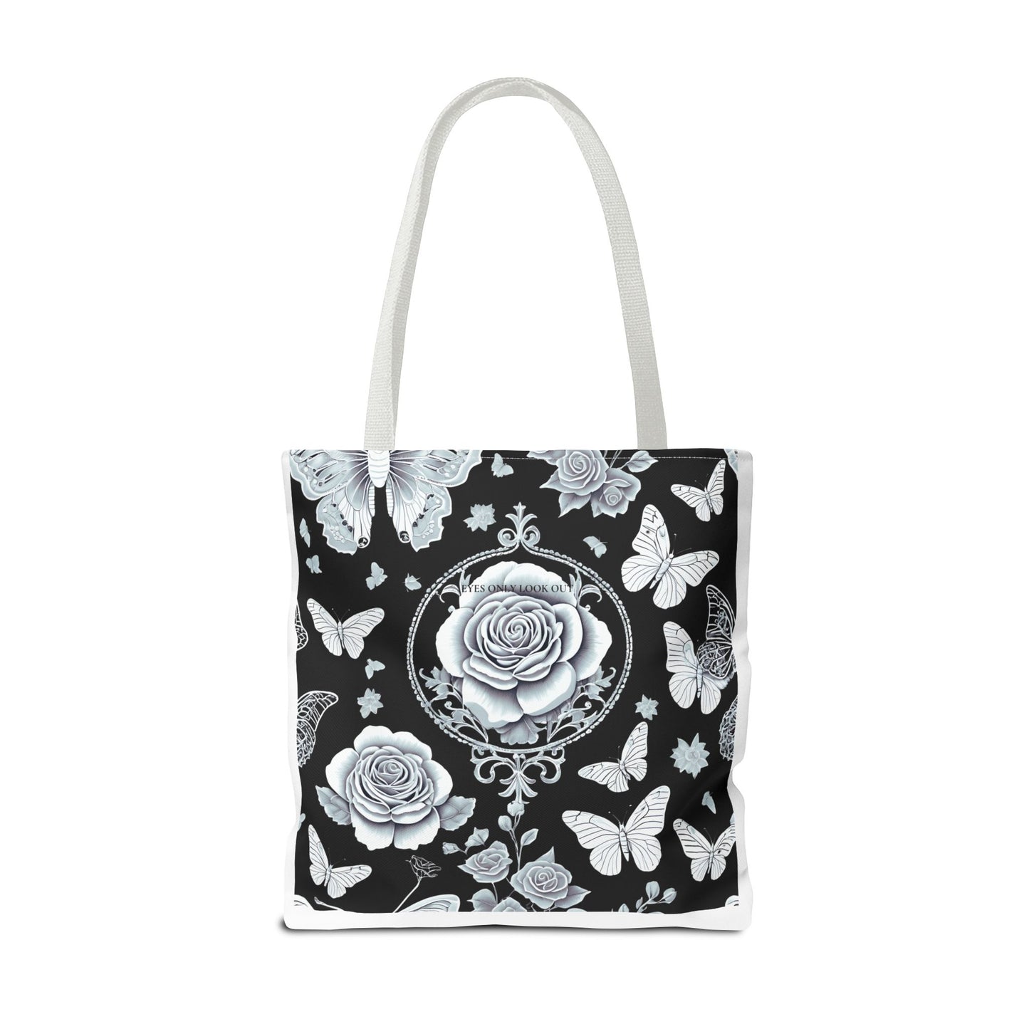 Black and Blue Rose Butterfly Tote Bag, Floral Shopping Bag, Stylish Beach Tote, Nature Lover Gift, Botanical Print Handbag