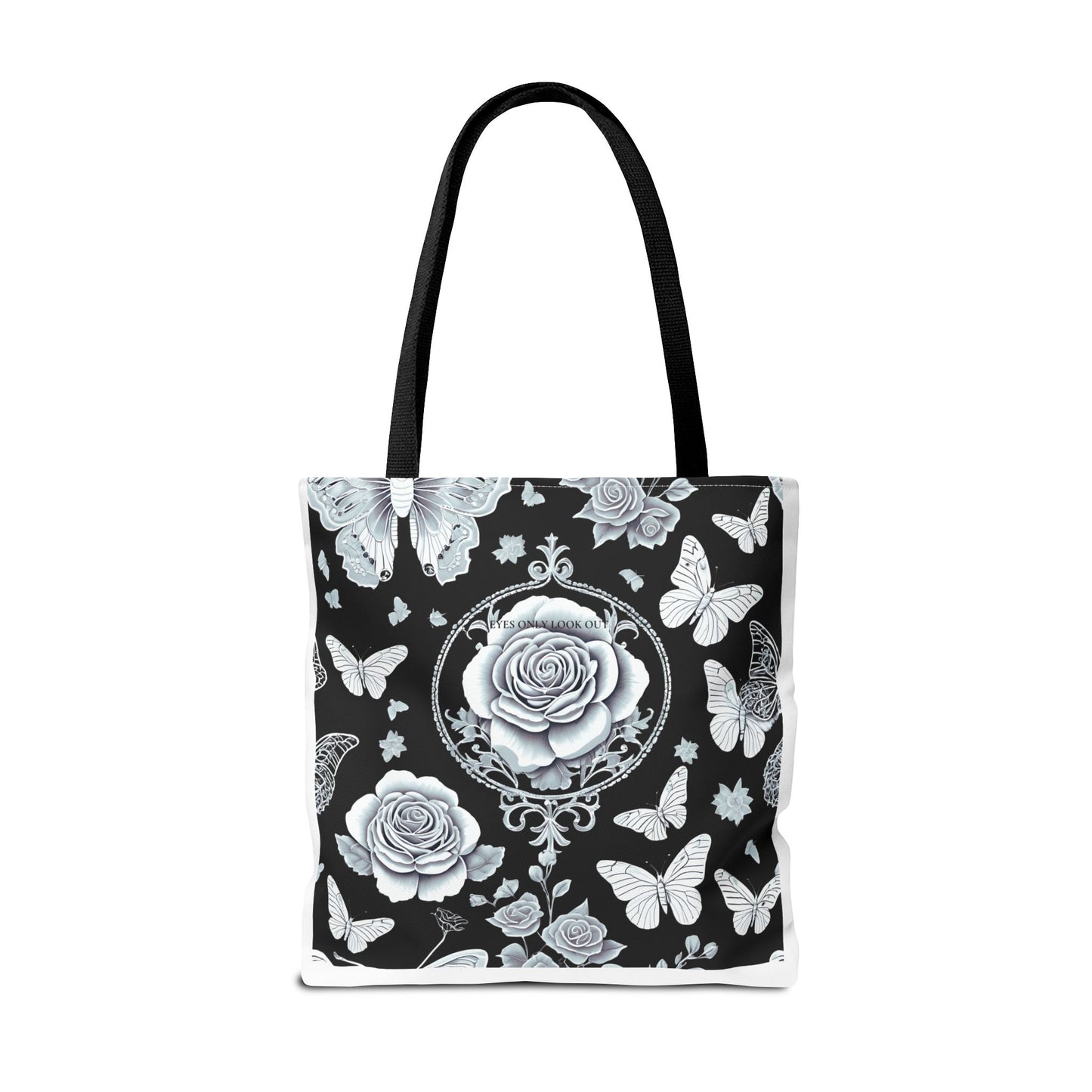 Black and Blue Rose Butterfly Tote Bag, Floral Shopping Bag, Stylish Beach Tote, Nature Lover Gift, Botanical Print Handbag