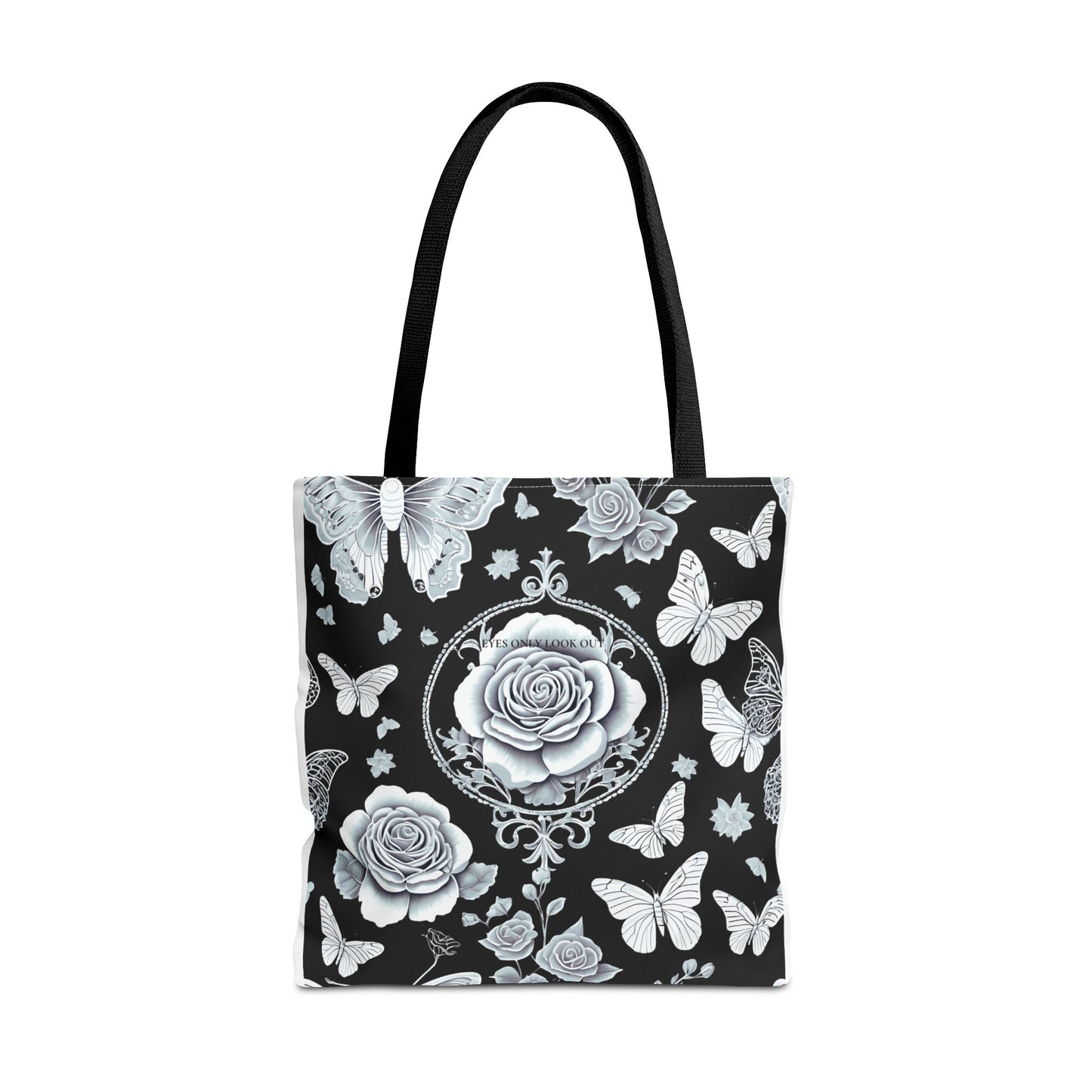 Black and Blue Rose Butterfly Tote Bag, Floral Shopping Bag, Stylish Beach Tote, Nature Lover Gift, Botanical Print Handbag