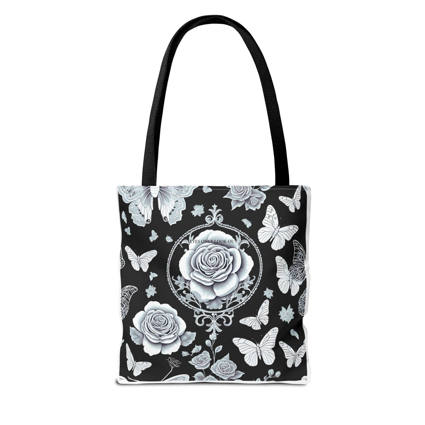 Black and Blue Rose Butterfly Tote Bag, Floral Shopping Bag, Stylish Beach Tote, Nature Lover Gift, Botanical Print Handbag