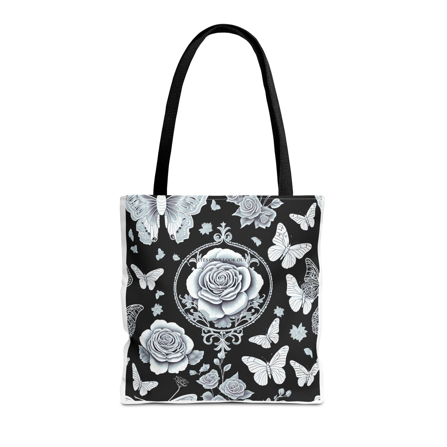 Black and Blue Rose Butterfly Tote Bag, Floral Shopping Bag, Stylish Beach Tote, Nature Lover Gift, Botanical Print Handbag