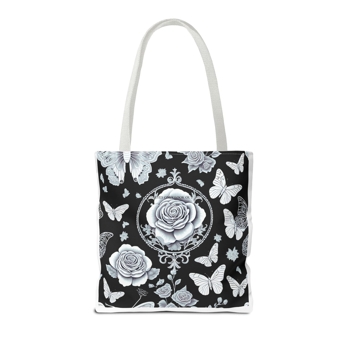 Black and Blue Rose Butterfly Tote Bag, Floral Shopping Bag, Stylish Beach Tote, Nature Lover Gift, Botanical Print Handbag