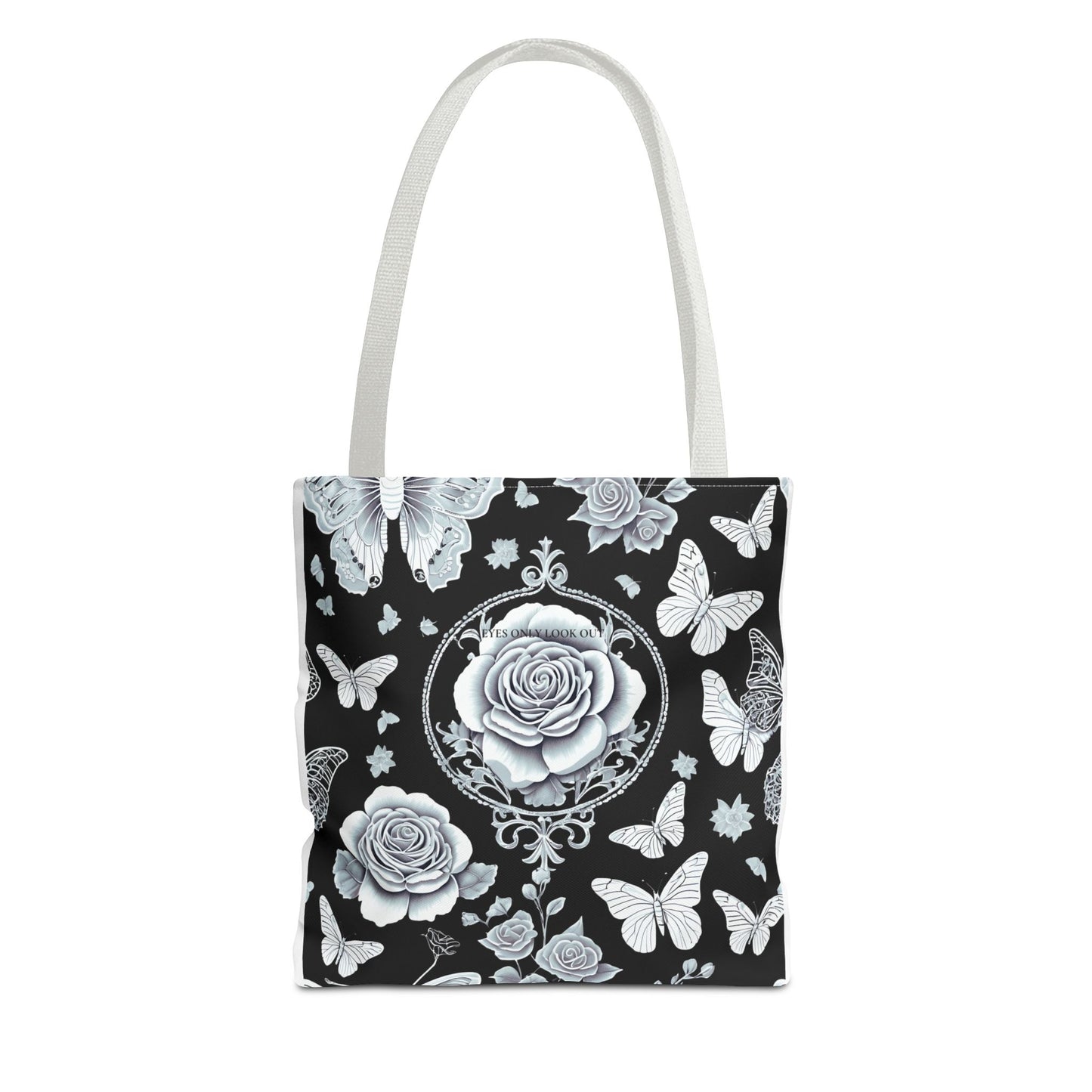 Black and Blue Rose Butterfly Tote Bag, Floral Shopping Bag, Stylish Beach Tote, Nature Lover Gift, Botanical Print Handbag