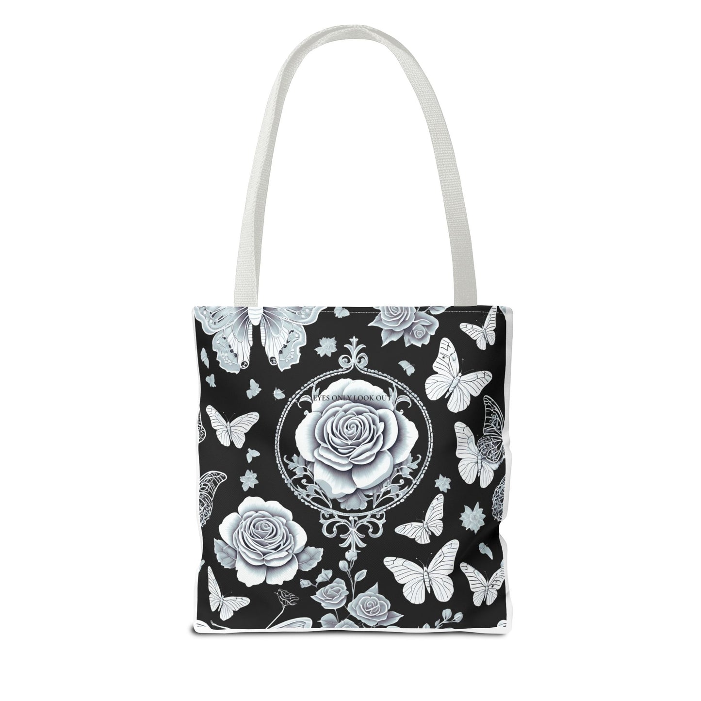 Black and Blue Rose Butterfly Tote Bag, Floral Shopping Bag, Stylish Beach Tote, Nature Lover Gift, Botanical Print Handbag