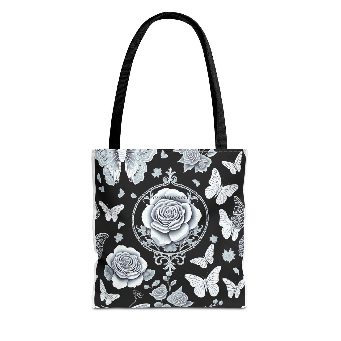 Black and Blue Rose Butterfly Tote Bag, Floral Shopping Bag, Stylish Beach Tote, Nature Lover Gift, Botanical Print Handbag